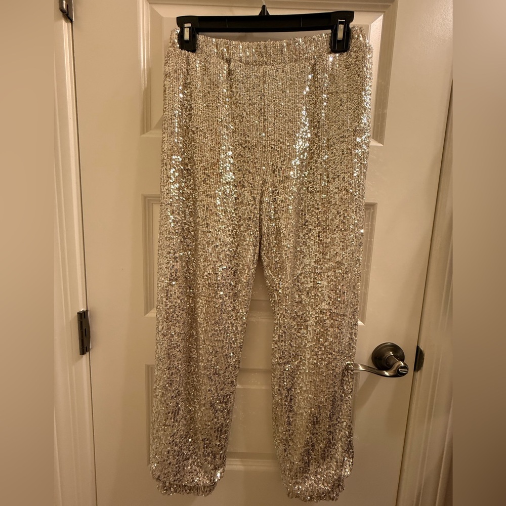Art Class Shimmering Silver Sequin Pants